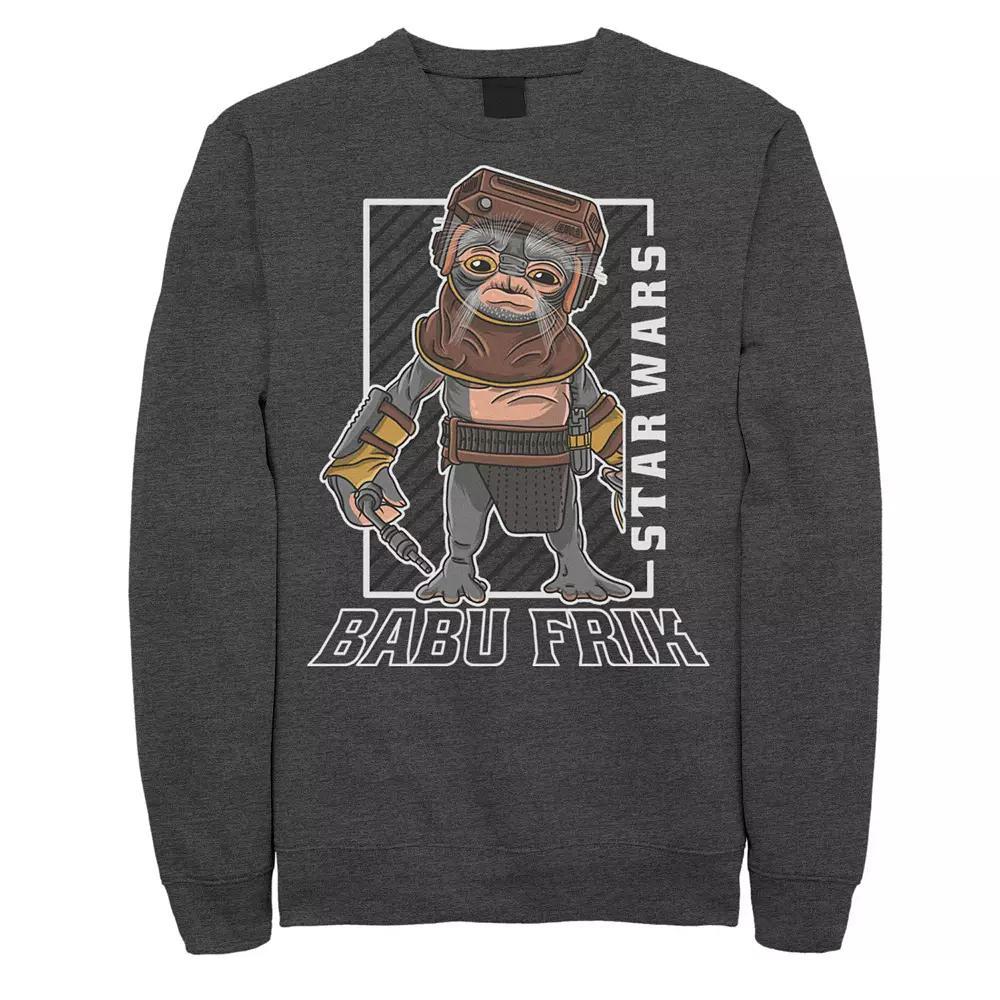 Men's Star Wars The Rise Of Skywalker Babu Frik Portrait Sweatshirt, Size: XXL, Grey Heather Product Image