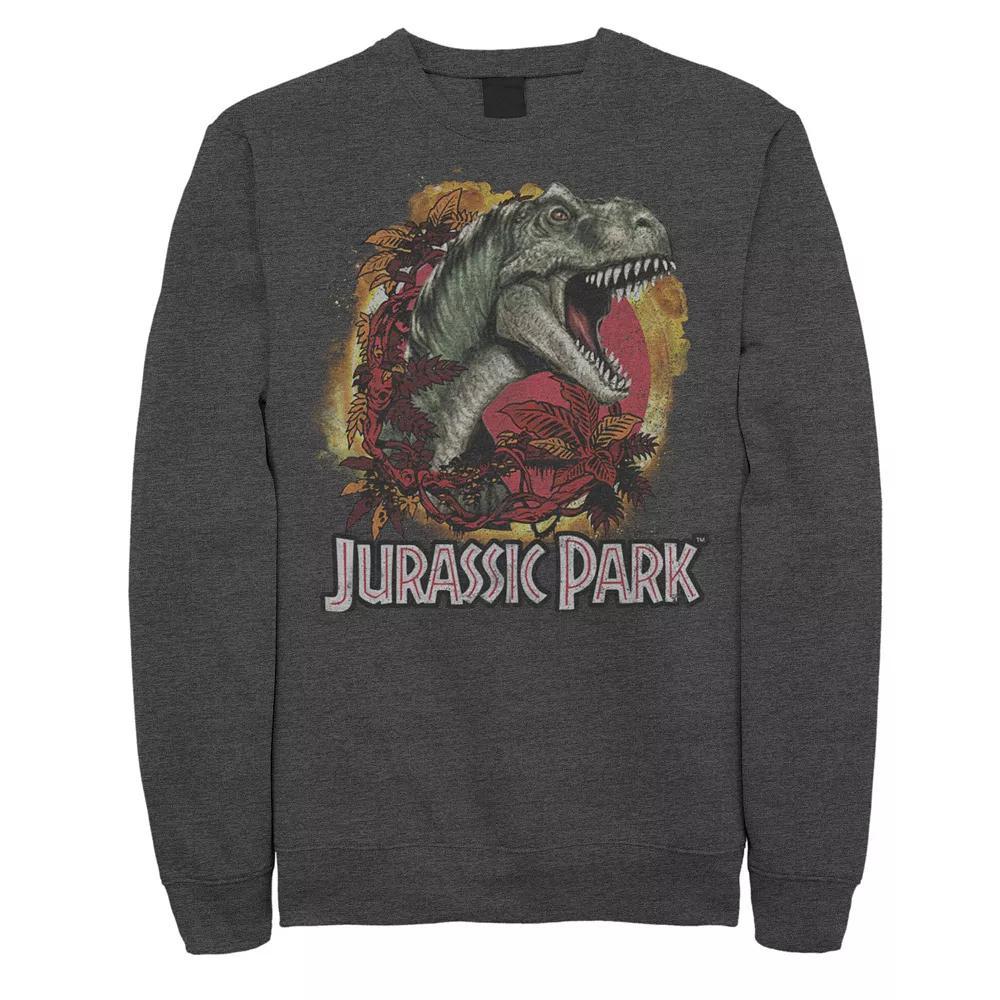 Men's Jurassic Park T-Rex Explosion Tropical Logo Graphic Fleece Pullover, Size: XXL, Grey Heather Product Image