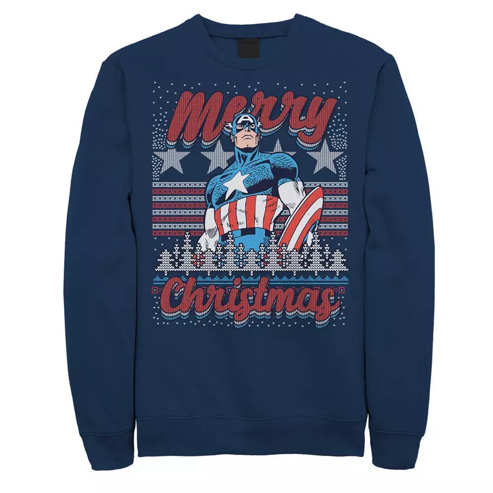 Men's Marvel Capitan America Merry Christmas Ugly Sweater Sweatshirt, Size: Large, Blue Product Image