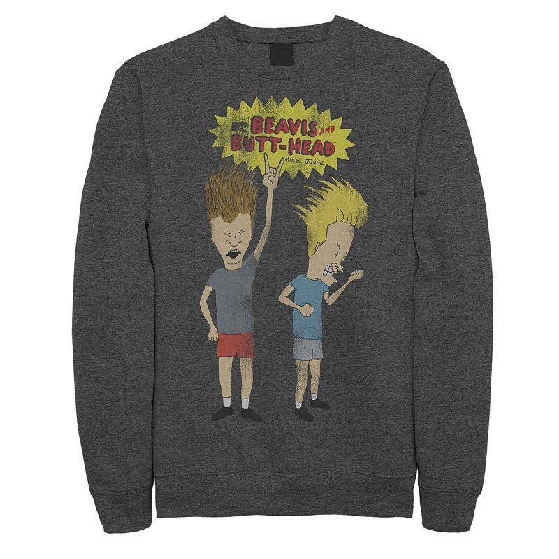 Men's Beavis and Butthead Rocking Out Logo Portrait Sweatshirt, Size: XXL, Grey Heather Product Image