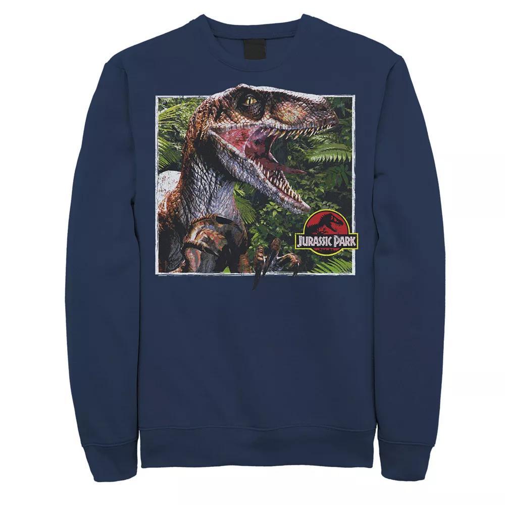 Men's Jurassic Park Raptor Coming Out Of Forest Pullover Sweatshirt, Size: XL, Blue Product Image