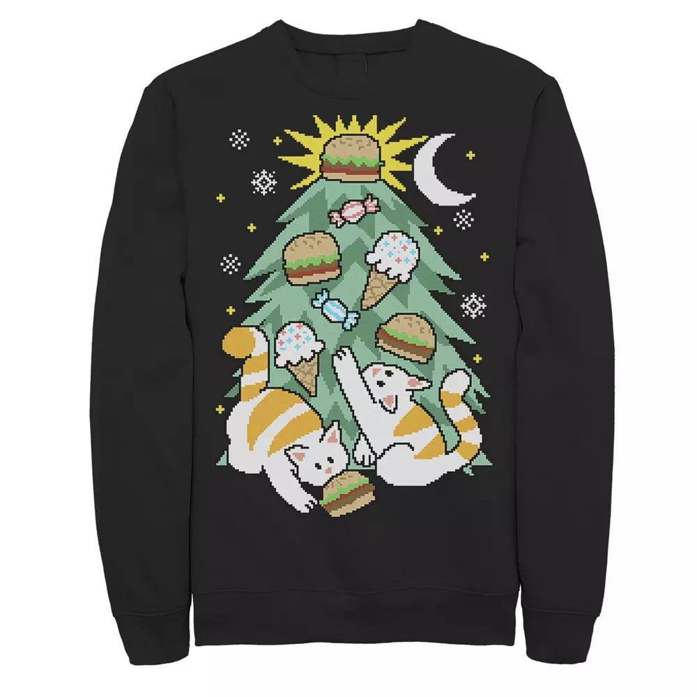 Men's Cats Under Christmas Tree Cheeseburger Star Fleece, Size: Small, Black Product Image