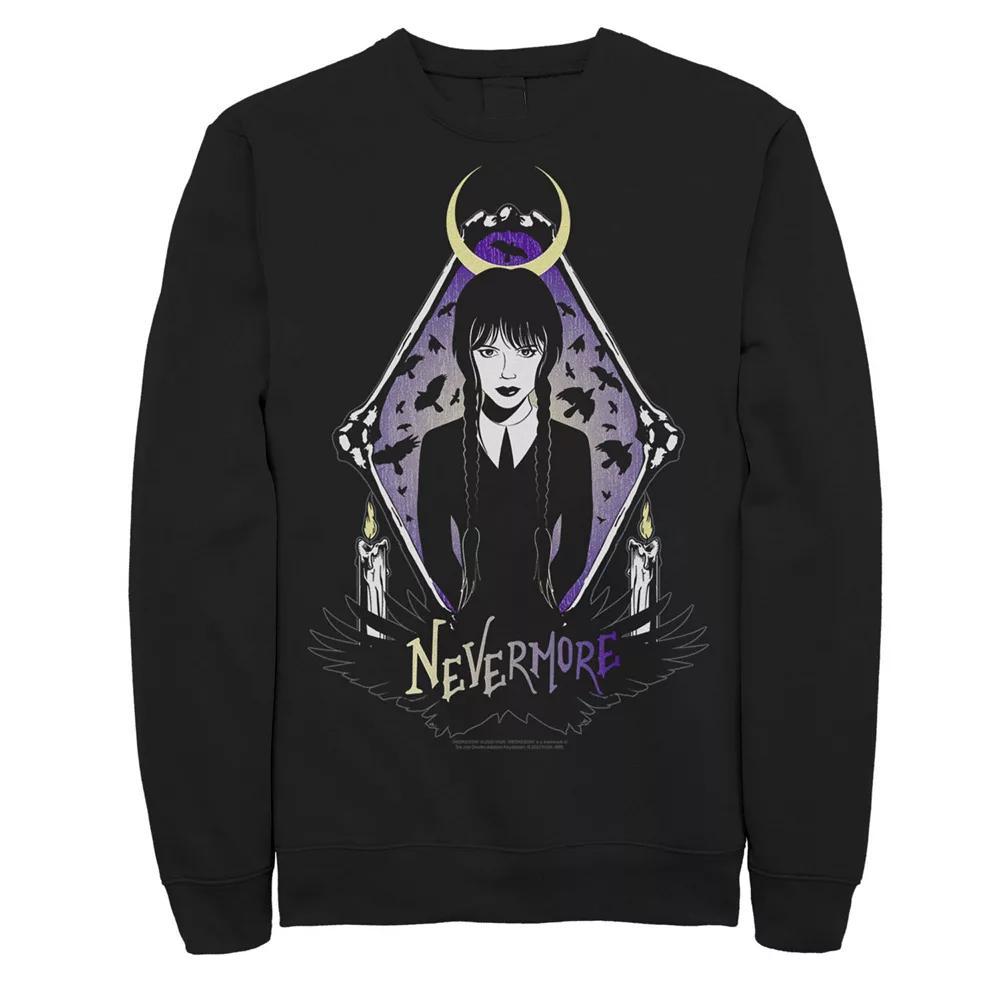Mens Wednesday Nevermore Moon Ravens And Candles Fleece Graphic Sweatshirt Product Image