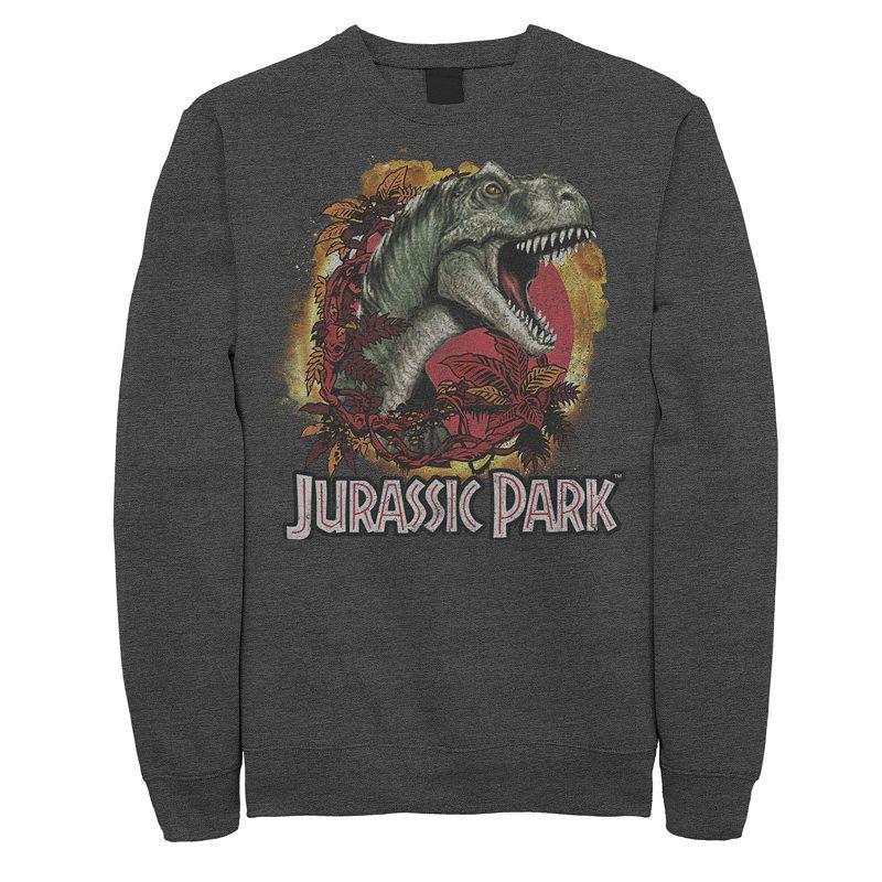 Men's Jurassic Park T-Rex Explosion Tropical Logo Graphic Fleece Pullover, Size: XXL, Grey Heather Product Image