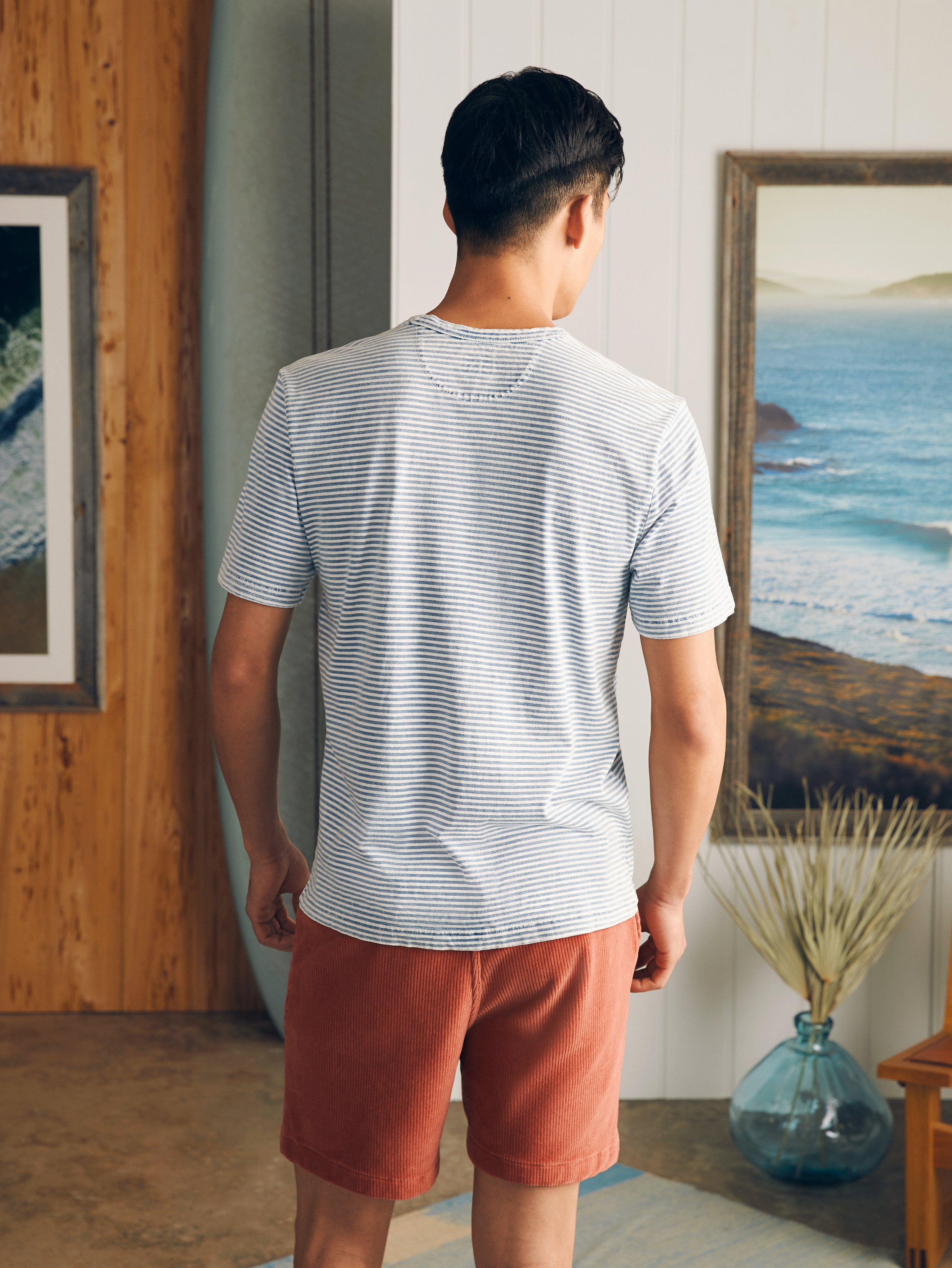 Short-Sleeve Indigo Pocket Tee - Azure Stream Stripe Male Product Image