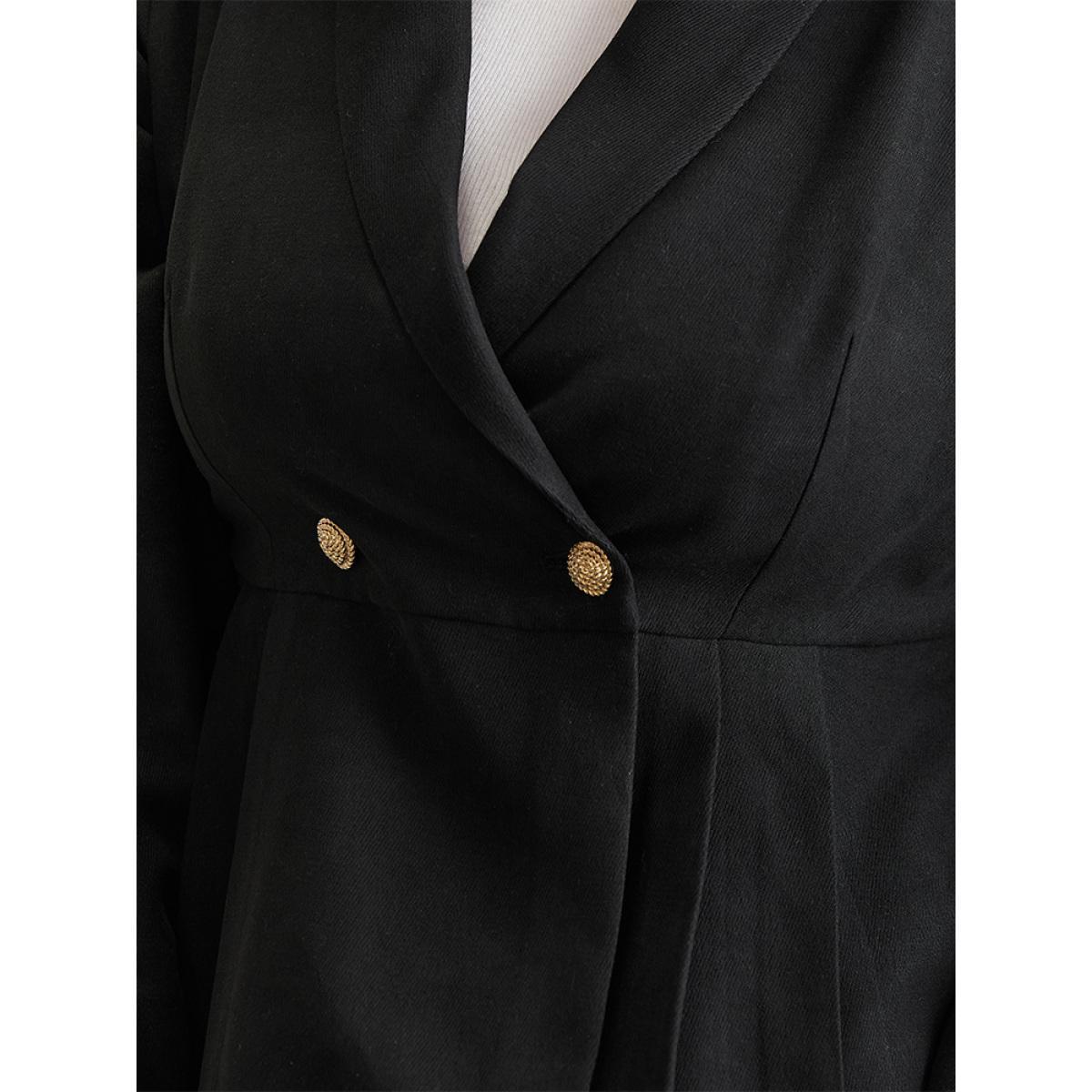 Plus Size Lapel Collar Plicated Detail Button Up Blazer Black Women Work Plain Lined Sleeve Long Sleeve Lapel Collar 12/L Workwear Essentials Blazers BloomChic Product Image