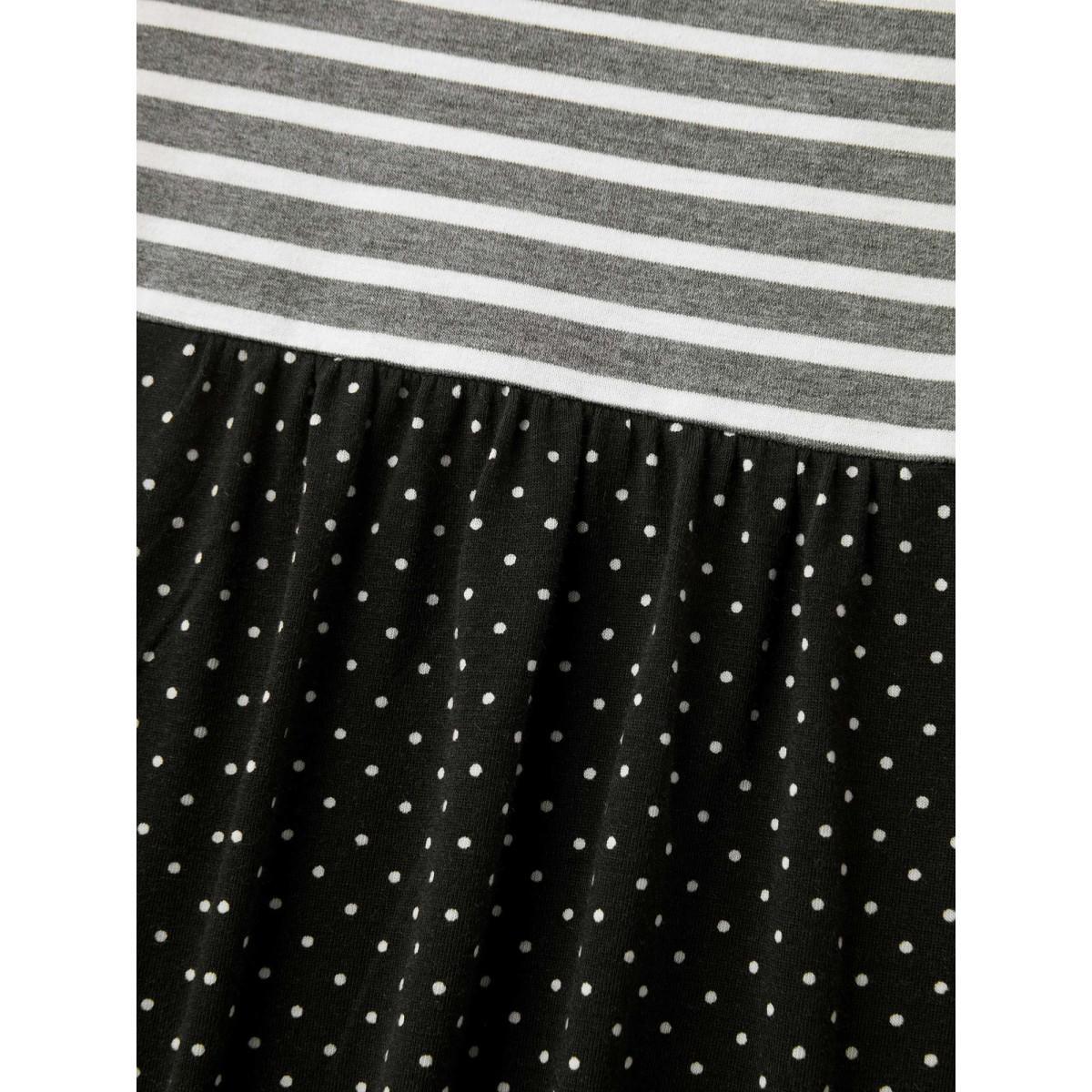 Plus Size Striped Polka Dots Print Pockets T-Shirt DimGray Women Contrast V-neck Everyday-Casual T-shirts BloomChic 10/M Product Image