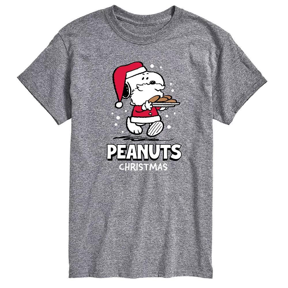 Mens Peanuts Santa Snoopy Cookies Graphic Tee Grey Gray Product Image