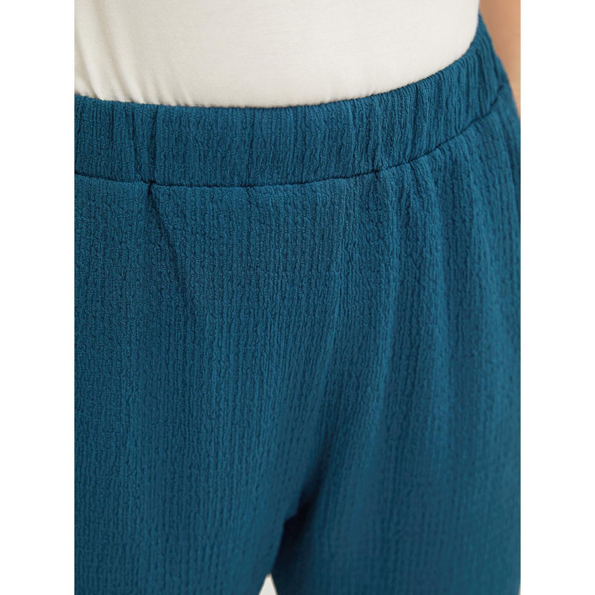 Plus Size Solid Textured Elastic Waist Pocket Bootcut Pants Women Aegean Casual Mid Rise Dailywear Pants BloomChic 30/6X Product Image