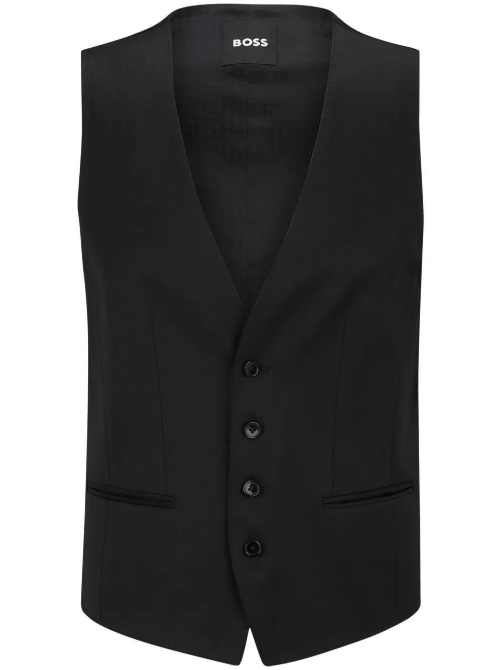 HUGO BOSS Single-breasted Waistcoat In Virgin-wool Serge In Black Product Image