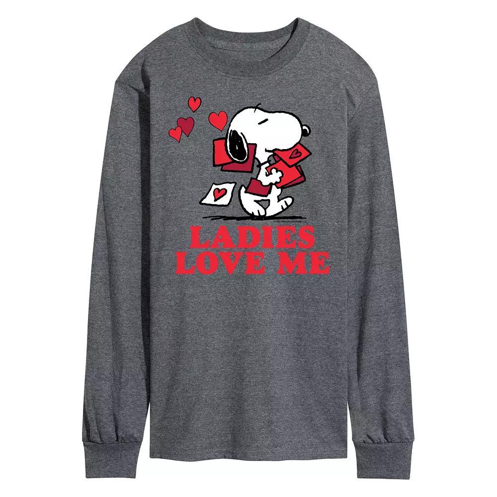 Mens Peanuts Ladies Love Me Long Sleeve Tee Grey Product Image