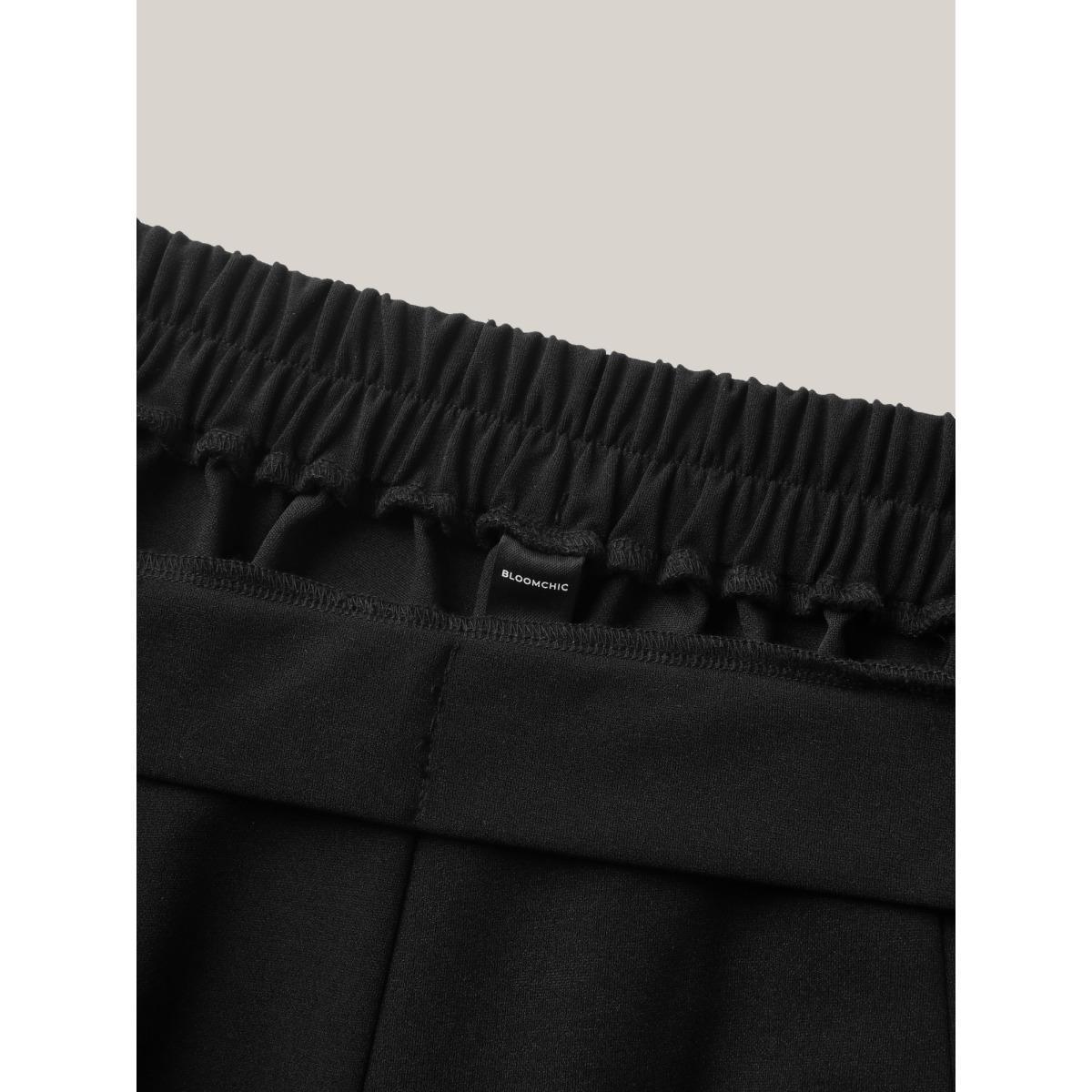 Plus Size Scalloped Hem Wide-Leg Solid Pants Women Black At the Office Wide Leg Mid Rise Work Pants BloomChic 22-24/3X Product Image
