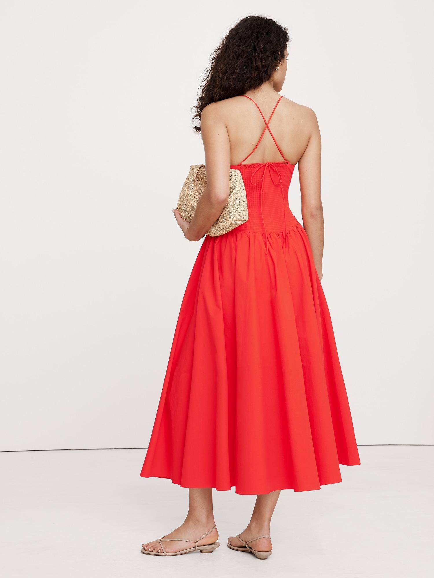 Stretch-Cotton Poplin Long Midi Dress Product Image