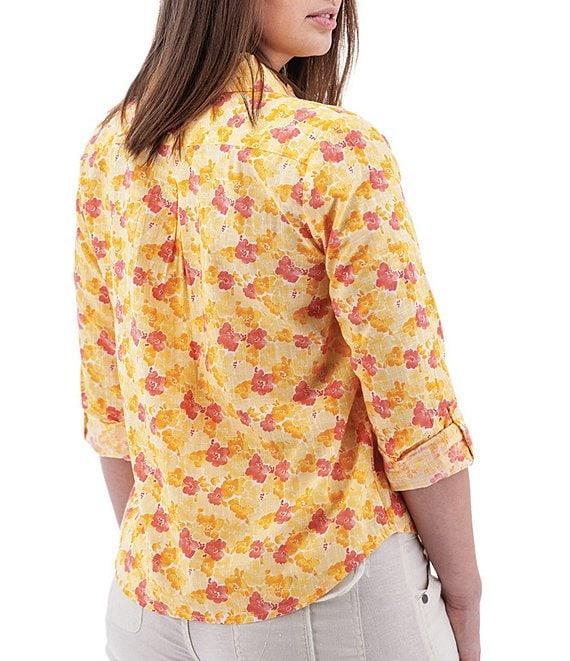 Aventura Devon Printed Collared Neckline Roll Tab Sleeve Button Front Blouse Product Image