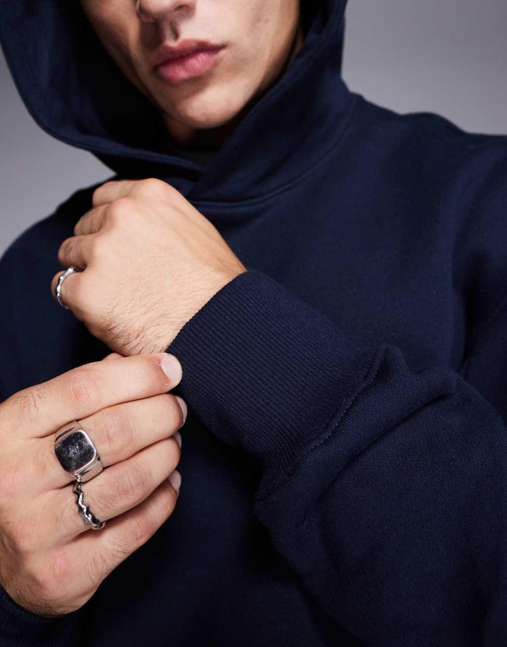 ASOS DESIGN premium heavyweight oversized hoodie in navy Product Image