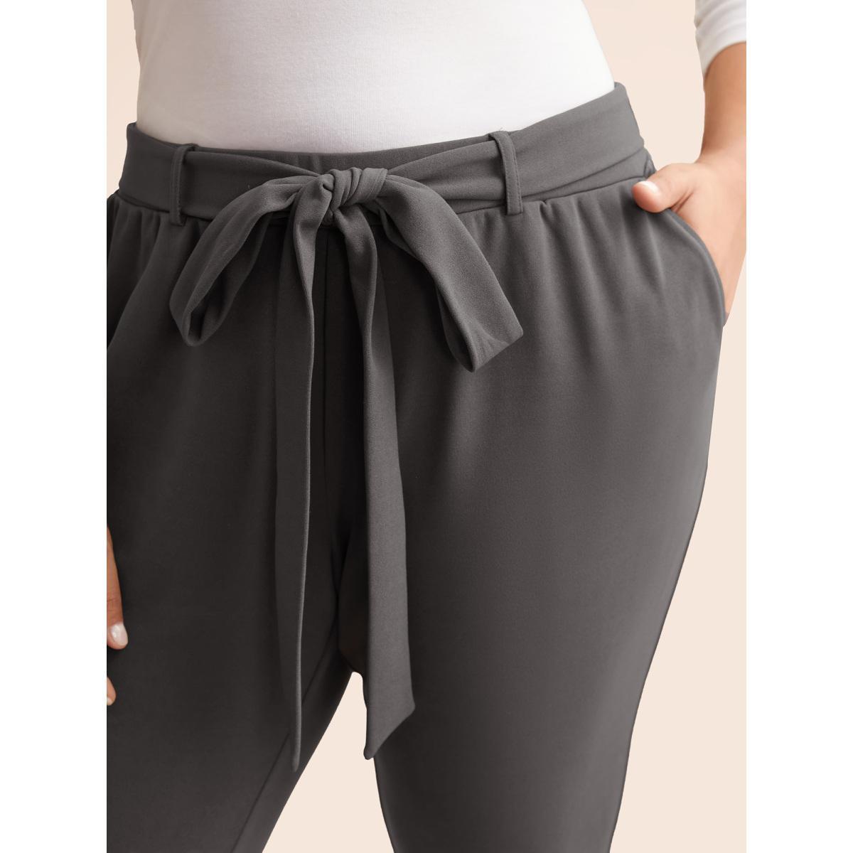 Plus Size Solid Tie Knot Skinny Pants Women DimGray Elegant Skinny Mid Rise Everyday Pants BloomChic 18-20/2X Product Image