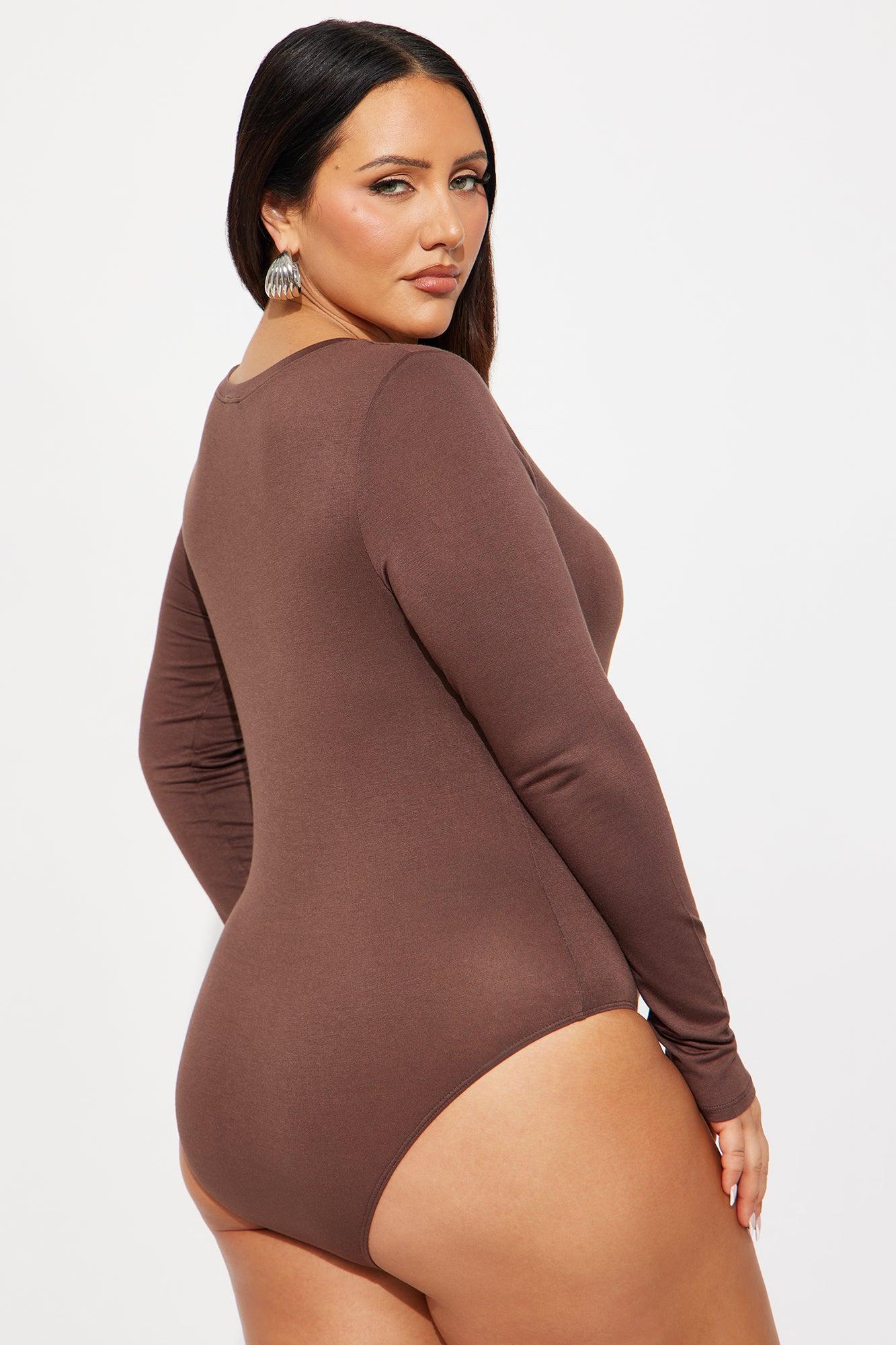 Marlene Scoop Neck Long Sleeve Bodysuit - Chocolate Product Image
