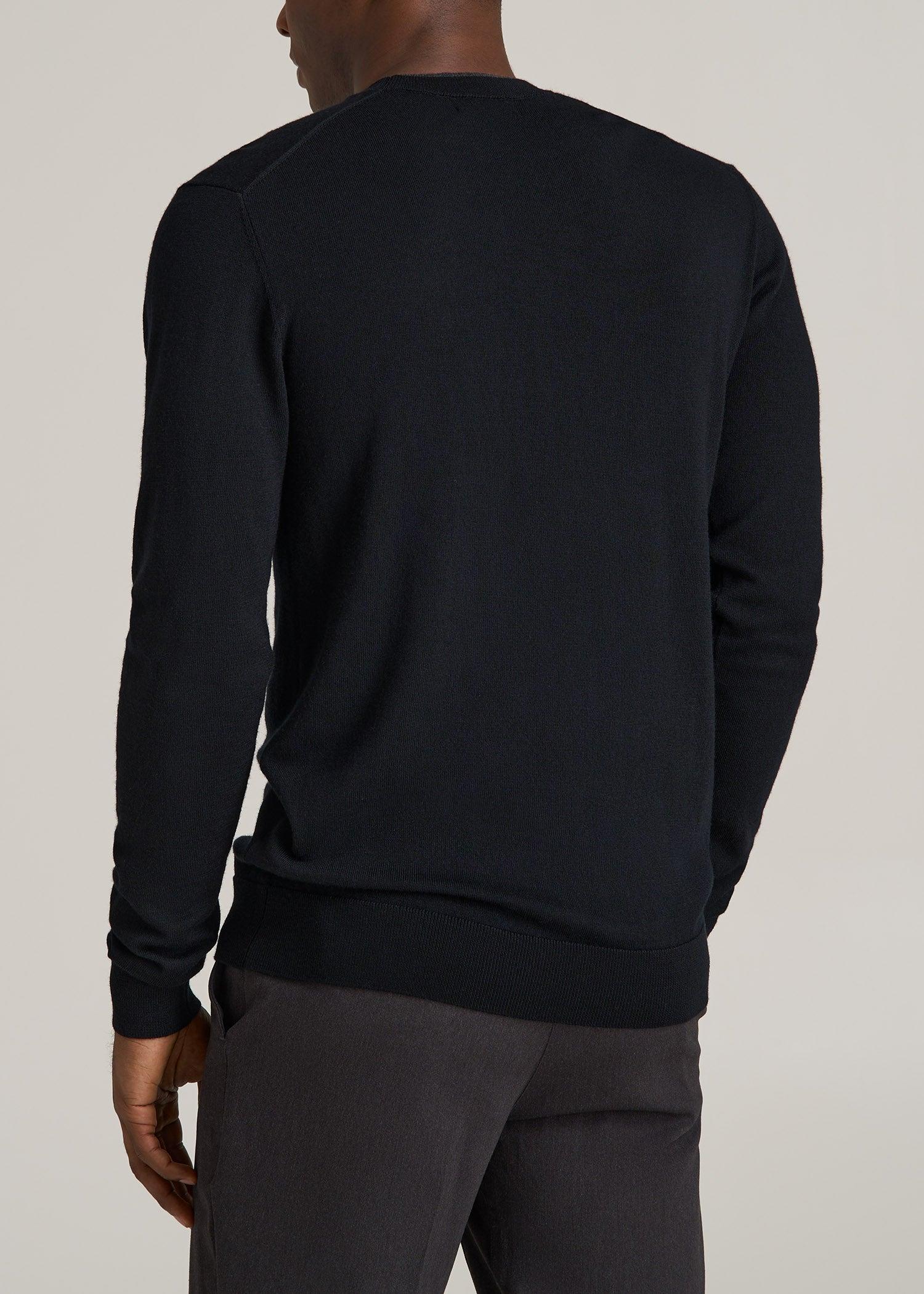 Merino Wool Crewneck Tip Sweater for Tall Men in Black Product Image