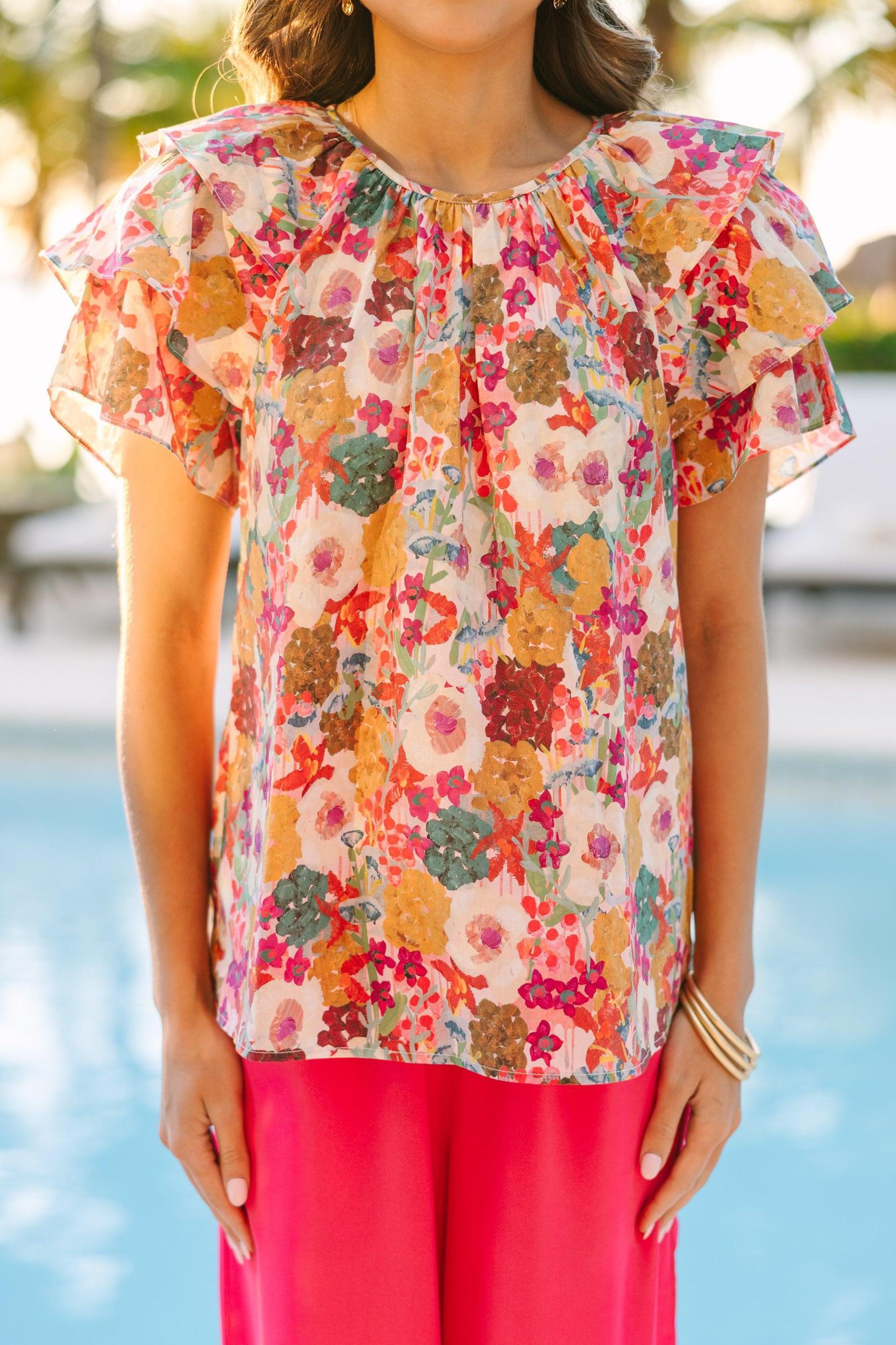 Hear Me Out Fuchsia Pink Floral Blouse Female Product Image