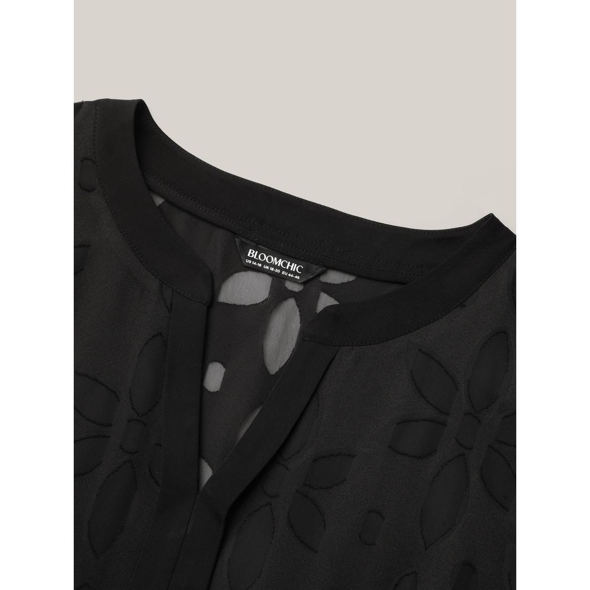 Plus Size Sheer Back Textured Cut-Out Midi Dress Black Women At the Office Texture Notched collar Short sleeve Curvy BloomChic 30/6X Product Image
