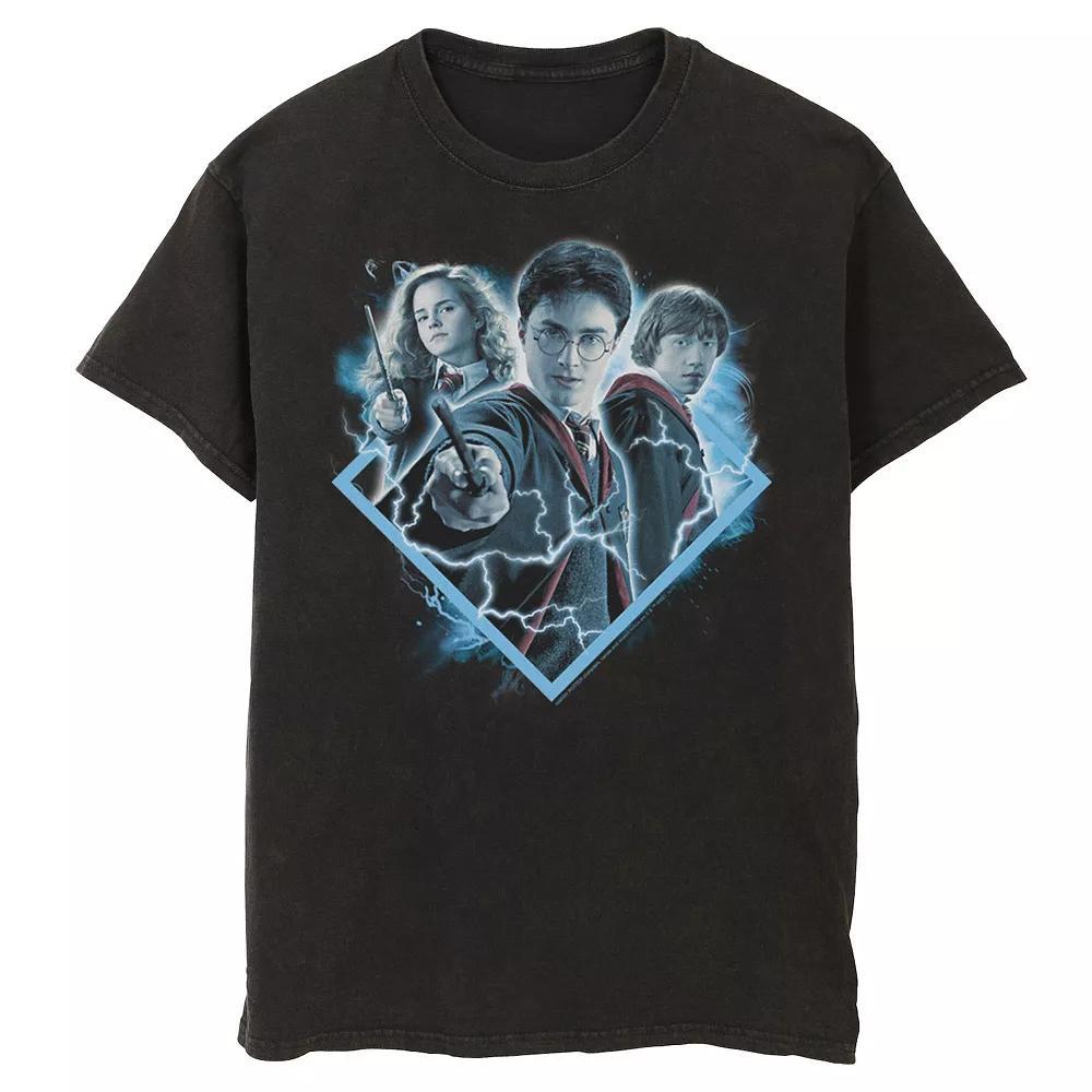 Men's Harry Potter Ron Harry Hermione Blue Lighting Portrait Graphic Tee, Size: 3XL, Black Product Image