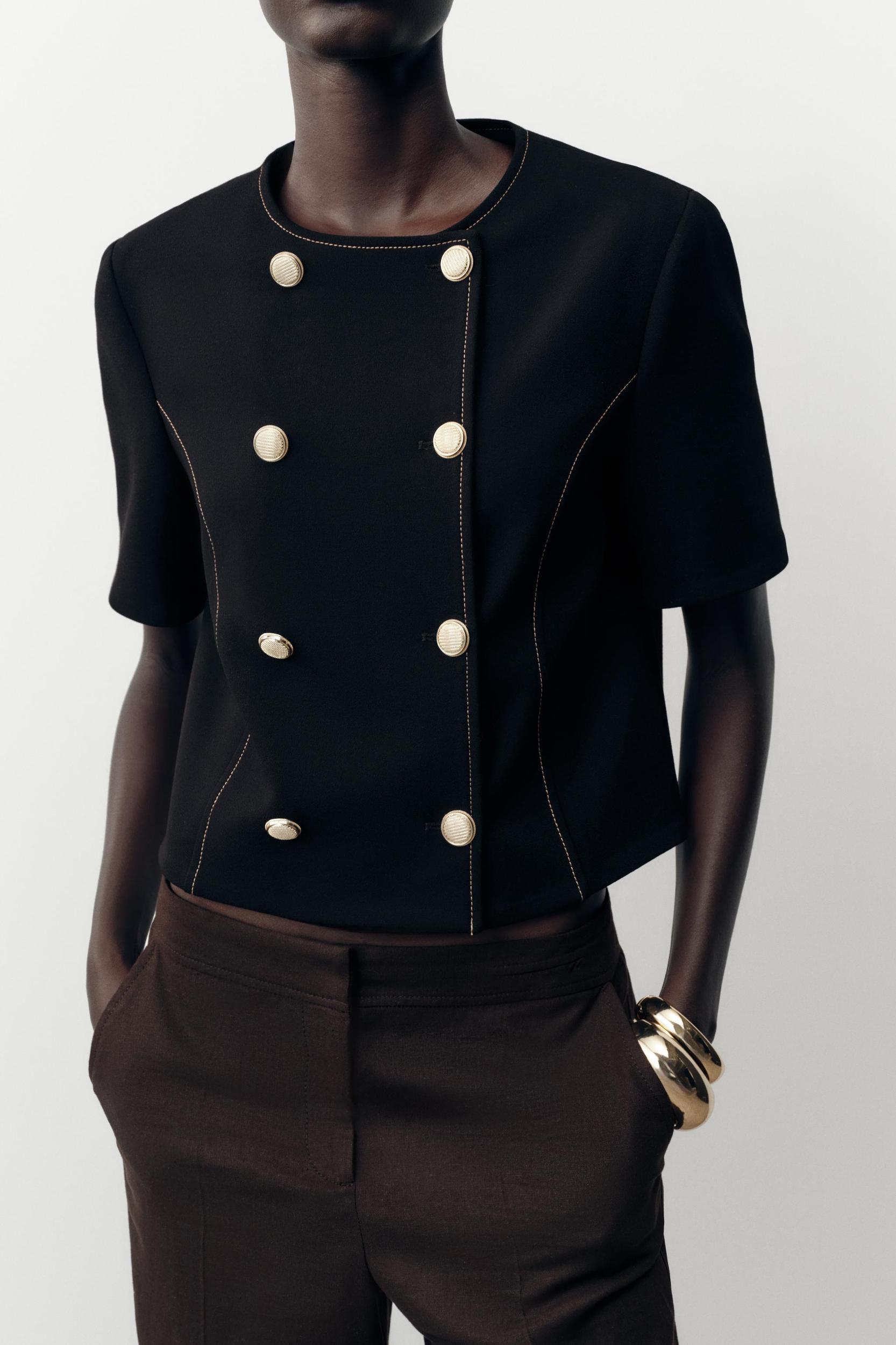CONTRAST STITCHING SHORT SLEEVE BLAZER Product Image