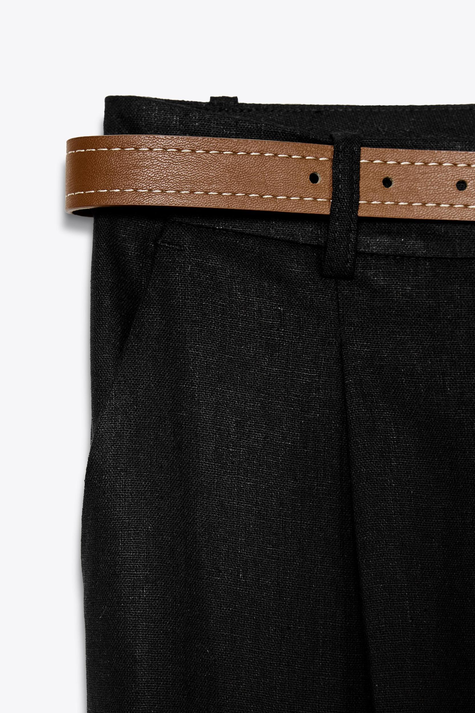 LINEN STRAIGHT LEG PANTS WITH BELT Product Image