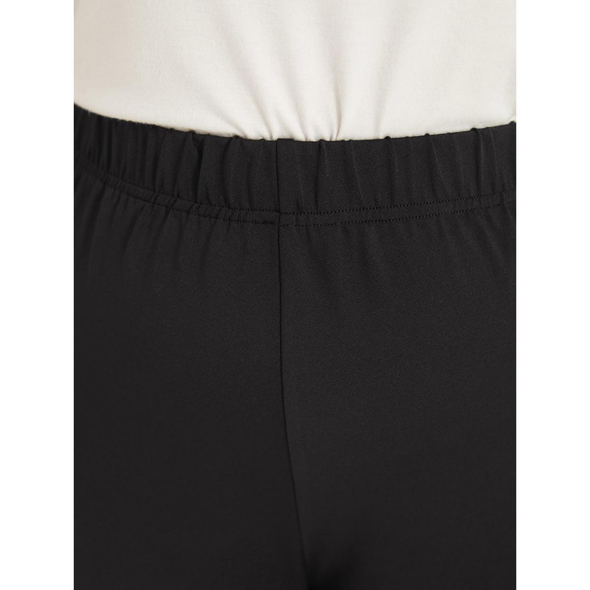 Plus Size Solid Twist Front Elastic Waist Leggings Women Black Casual High stretch Skinny High Rise Dailywear Leggings BloomChic 14-16/1X Product Image