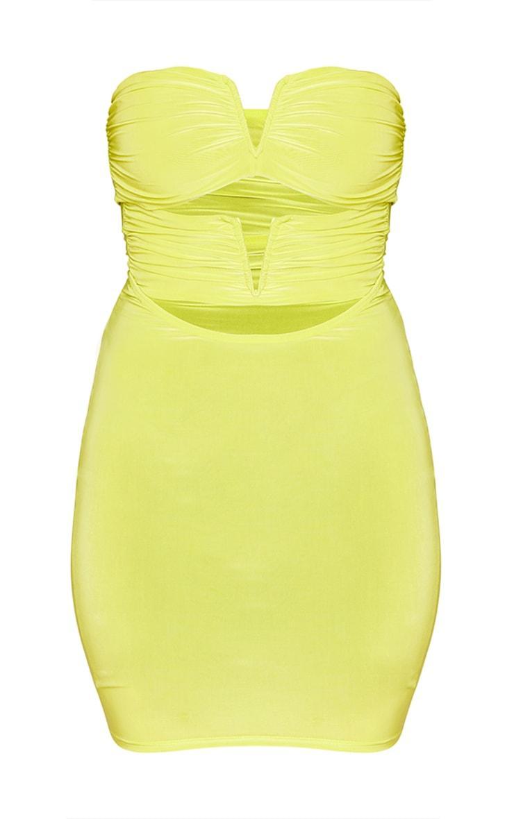 Lime Slinky Bandeau V Bar Detail Cut Out Bodycon Dress Product Image
