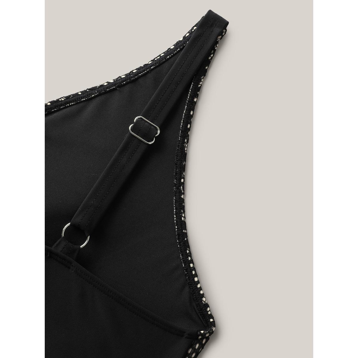 Plus Size Ribbon Lace Trim One-Piece Swimsuit Women's Swimwear Black Beach Gathered Curve Bathing Suits High stretch One Pieces BloomChic 18-20/2X Product Image