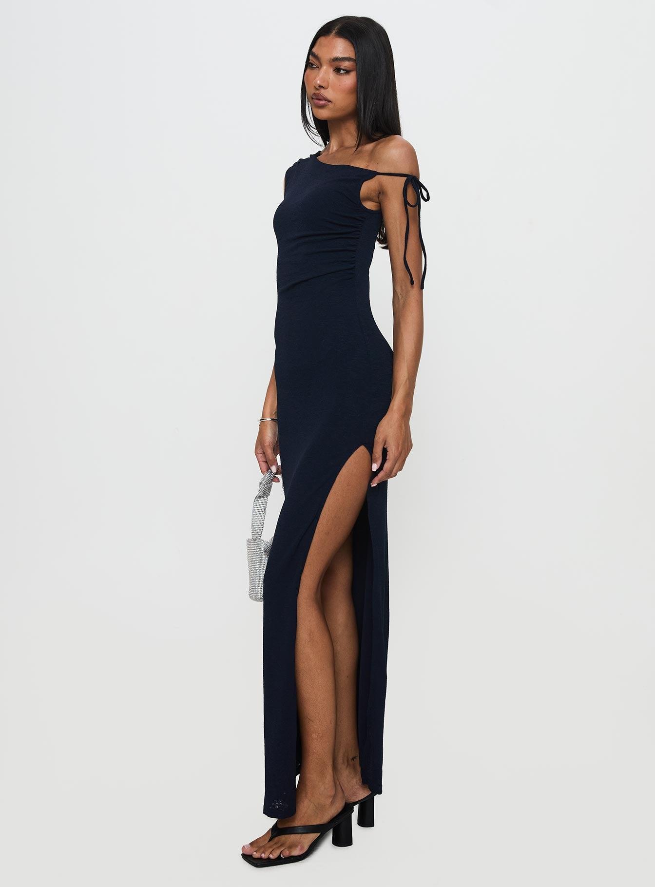 Paislee Asymmetrical Maxi Dress Navy Product Image