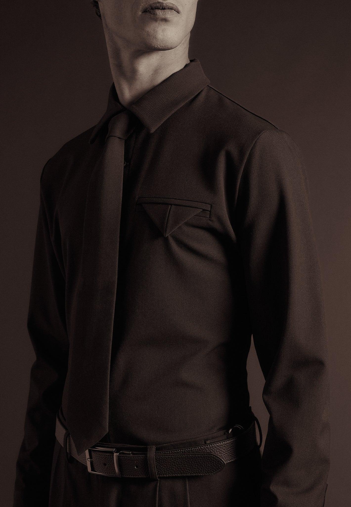 Slim Fit Tailored Stretch Shirt - Brown Male Product Image