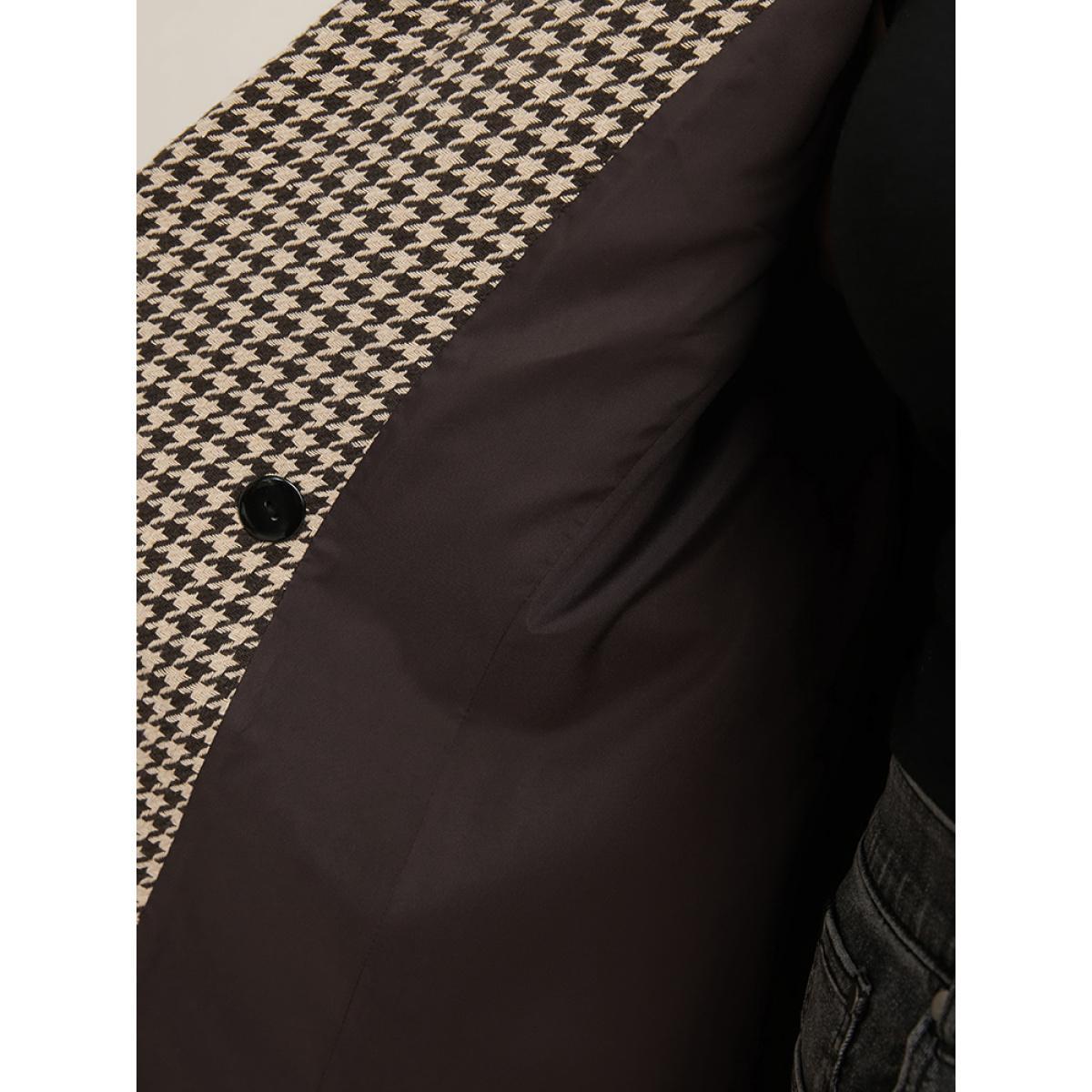 Plus Size Houndstooth Suit Collar Pocket Button Down Coat Women LightBrown Office Button Ladies Work Winter Coats BloomChic 10/M Product Image