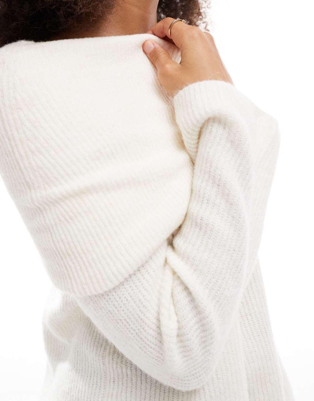 Vero Moda slouchy off shoulder sweater in snow white melange Product Image