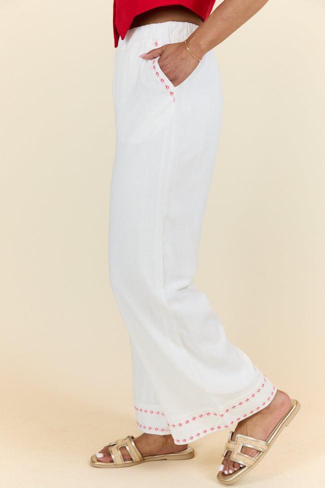 Just Feels Right Off-White Embroidered Pants FINAL SALE Product Image