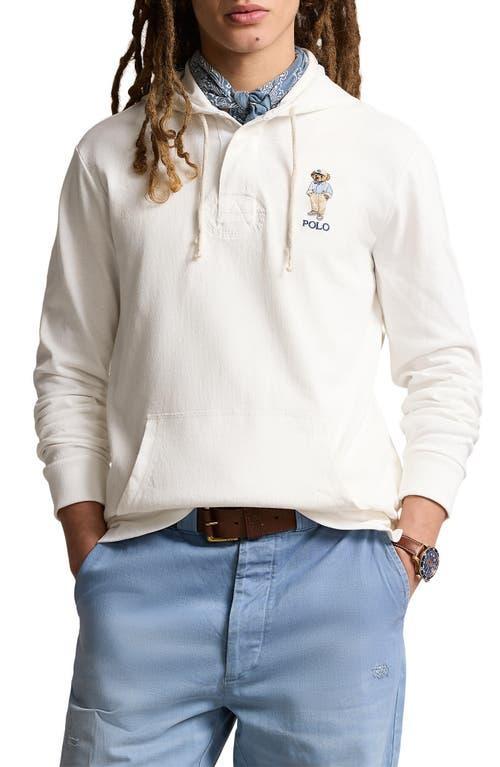 Cotton Jersey Polo Bear Embroidered Rugby Hoodie In Deckwash White Bear Product Image