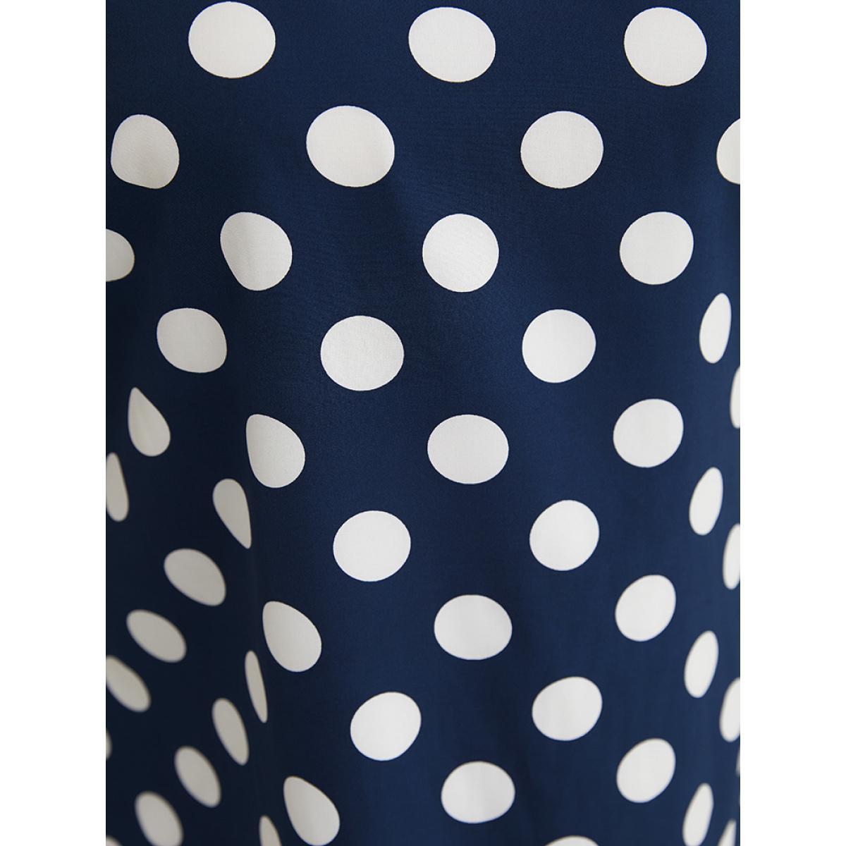 Plus Size Indigo Polka Dot Ruffle Tiered Sleeve Blouse Women Office Short sleeve Round Neck Work Blouses BloomChic 12/L Product Image