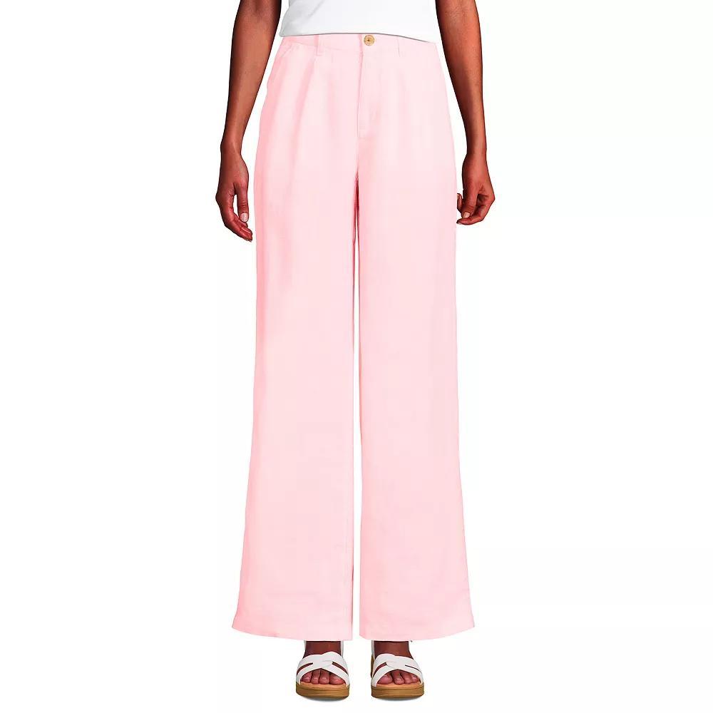 Women's Lands' End High-Rise Wide-Leg Linen Pleated Pants, Size: 10, Black Product Image