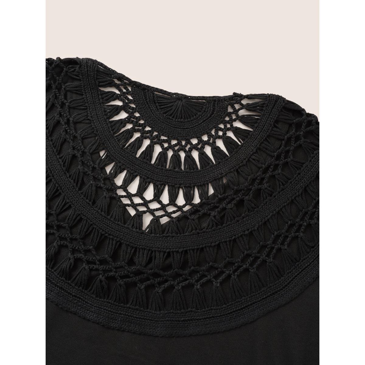 Plus Size Solid V Neck Cut Out Back Sweatshirt Women Black Elegant Non V-neck Everyday Sweatshirts BloomChic 30/6X Product Image