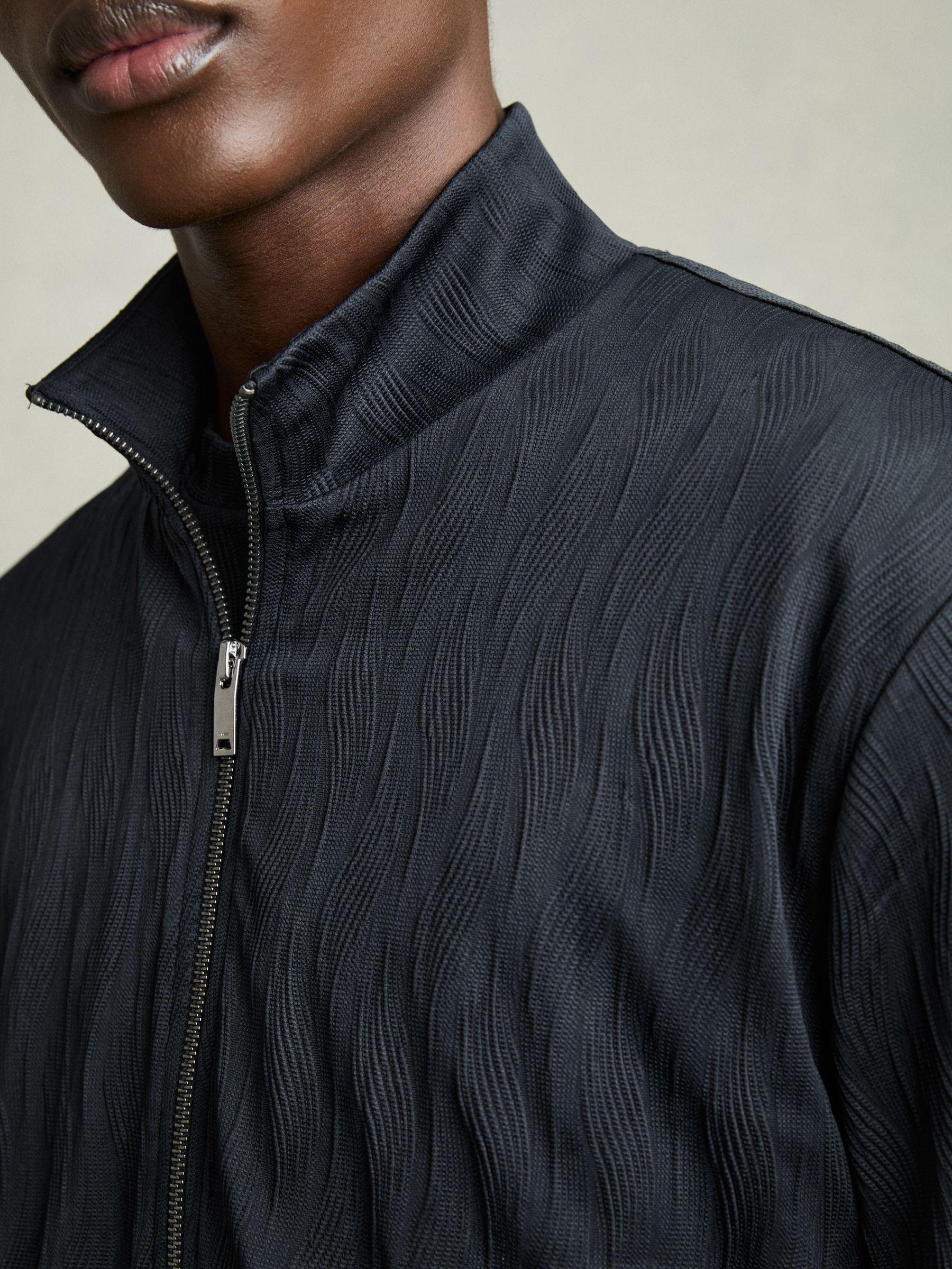 Wave-Jacquard Zip-Through Jacket in Navy Product Image