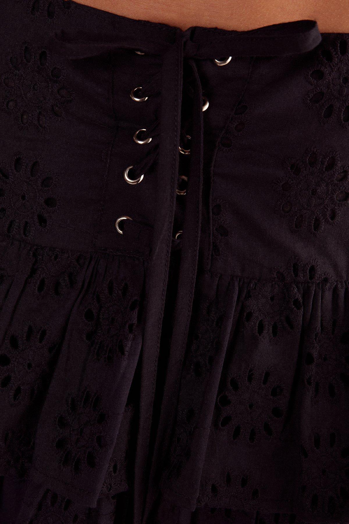 Broderie Lace Up Tiered Mini Skirt Product Image