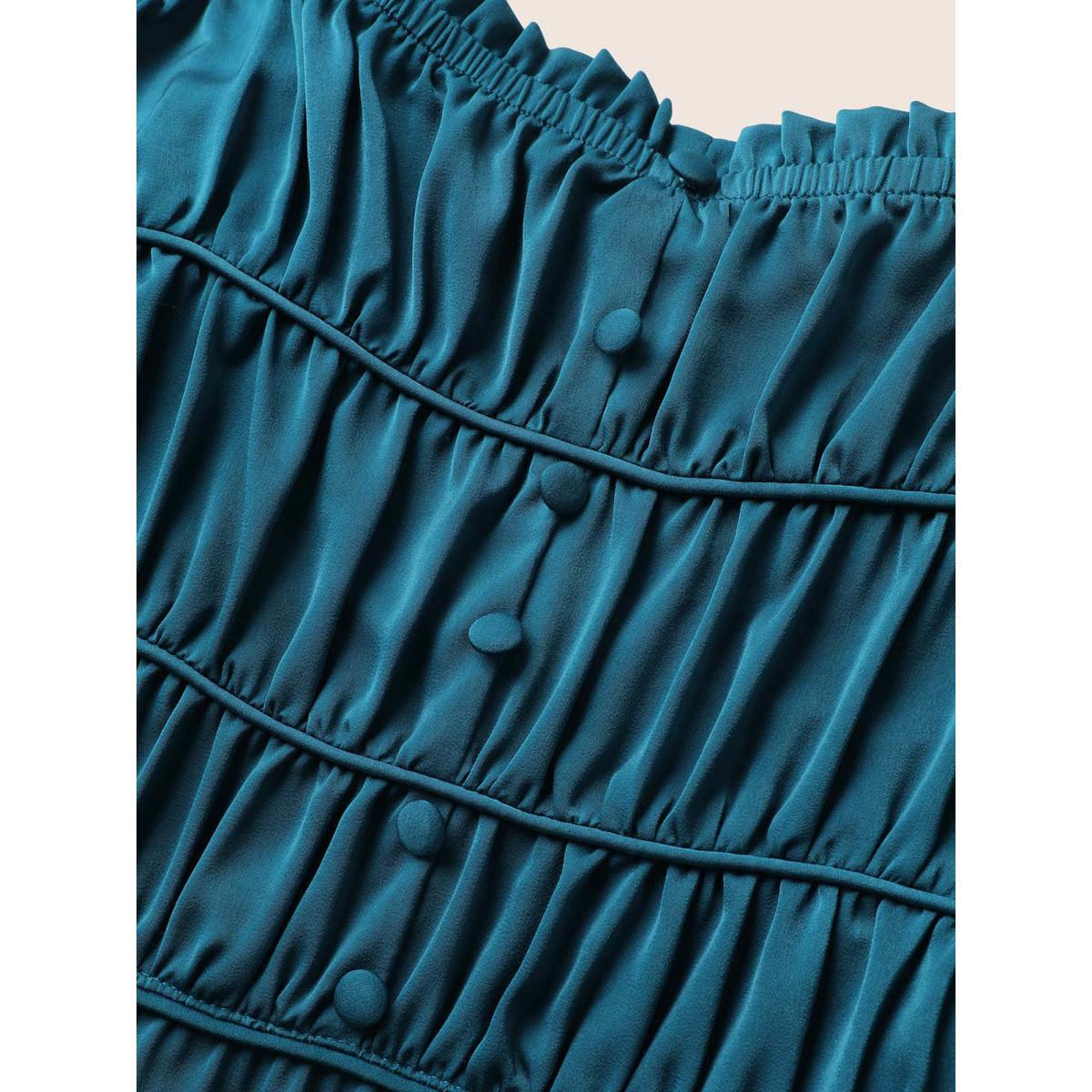 Plus Size Satin Solid Gathered Button Detail Cami Dress Aegean Women Elegant Non Non Sleeveless Curvy Midi Dress BloomChic 10/M Product Image