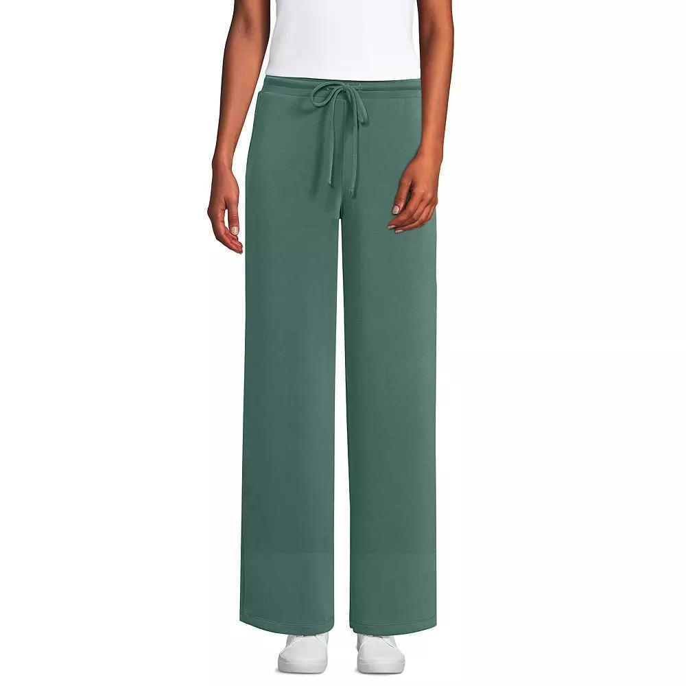 Womens Lands End Cupro Knit Mid-Rise Wide Leg Pants Washed Green Product Image