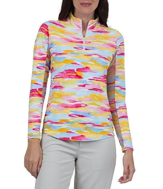 IBKUL Long Sleeve Multi Camo Half-Zip Mock Neck Printed Top Product Image
