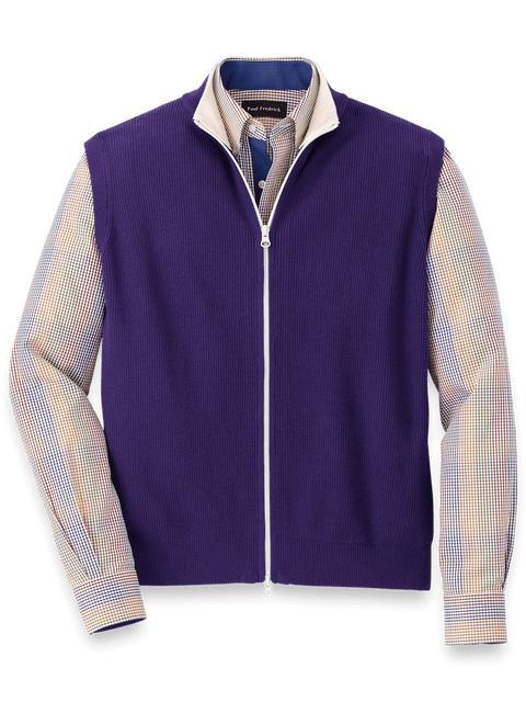 Cotton Full Zip Mock Neck Vest - Purple Product Image