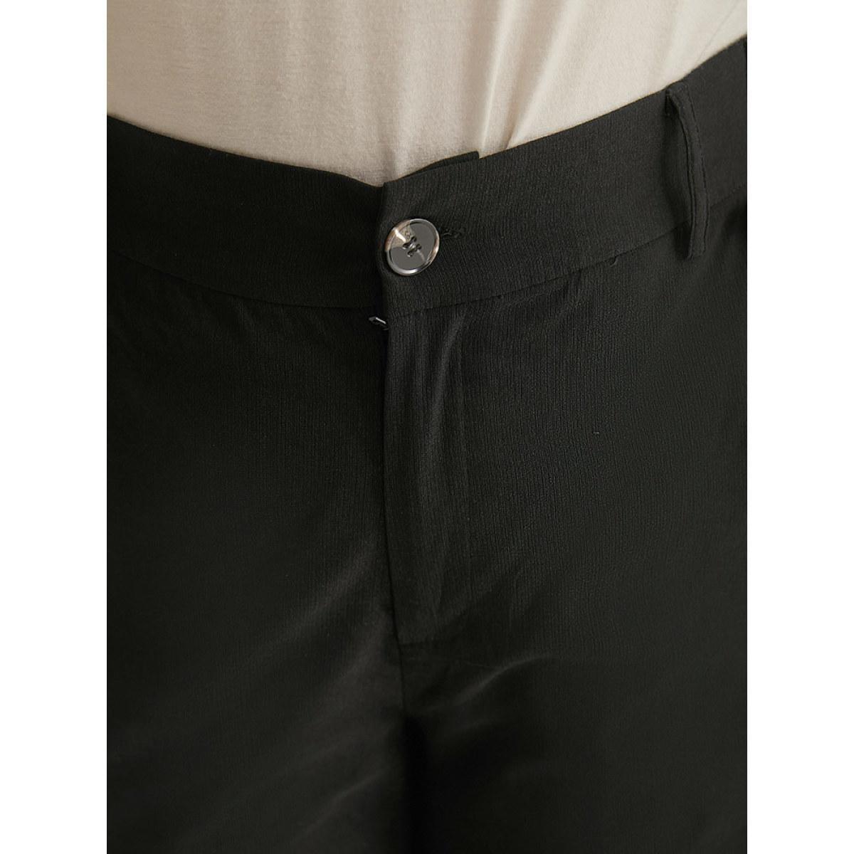 Plus Size Solid Button Up Straight Leg Pants Women Black Workwear Essentials Straight Leg High Rise Work Pants BloomChic 22-24/3X Product Image