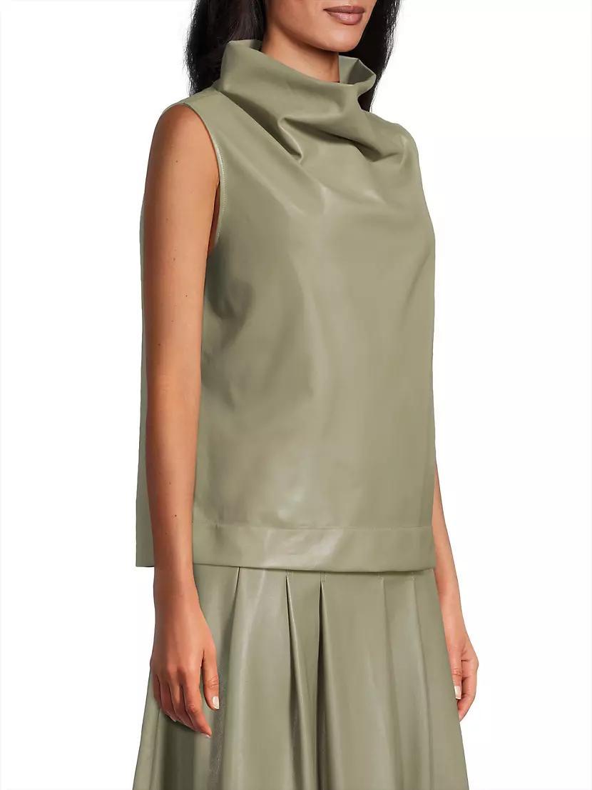 Womens Faux-Leather Sleeveless Funnel-Neck Top Product Image