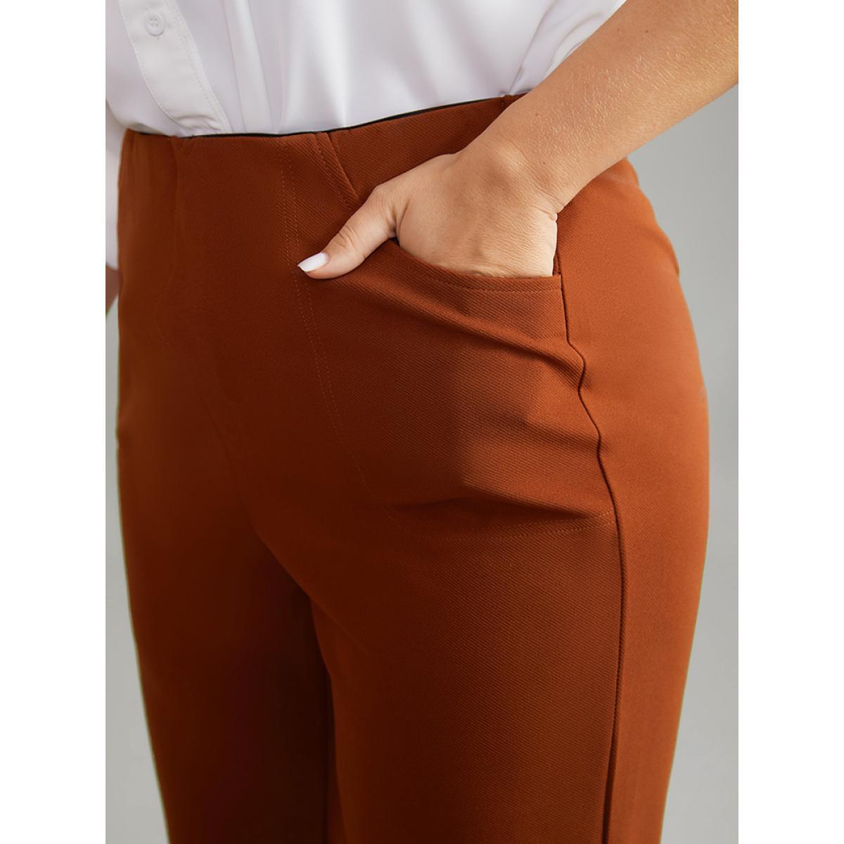 Plus Size Plain Split Side Pocket Pants Women Rust Elegant Flare Leg High Rise Dailywear Pants BloomChic 18-20/2X Product Image