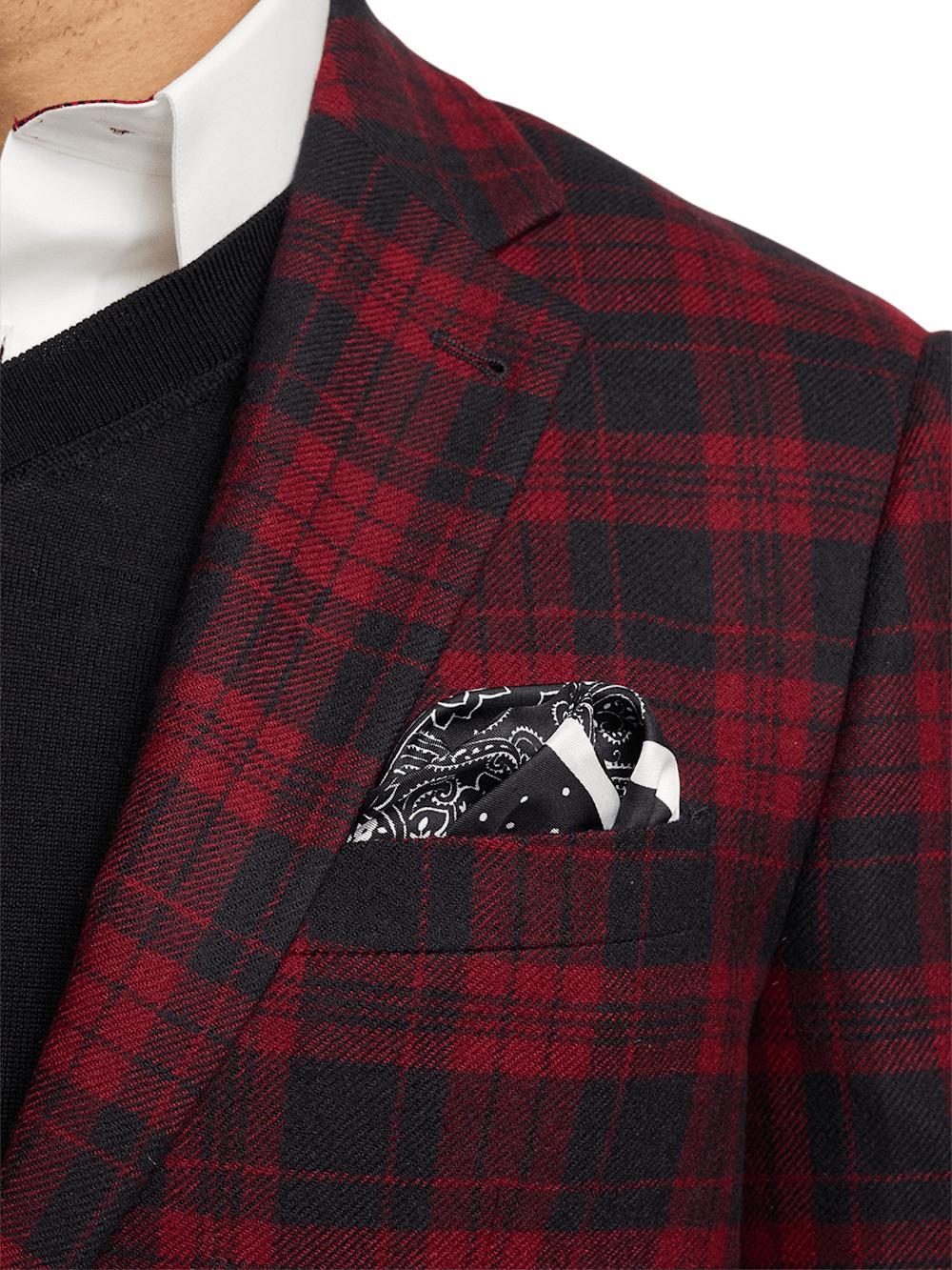 Wool Plaid Single Breasted Notch Lapel Sport Coat - Black/red Product Image