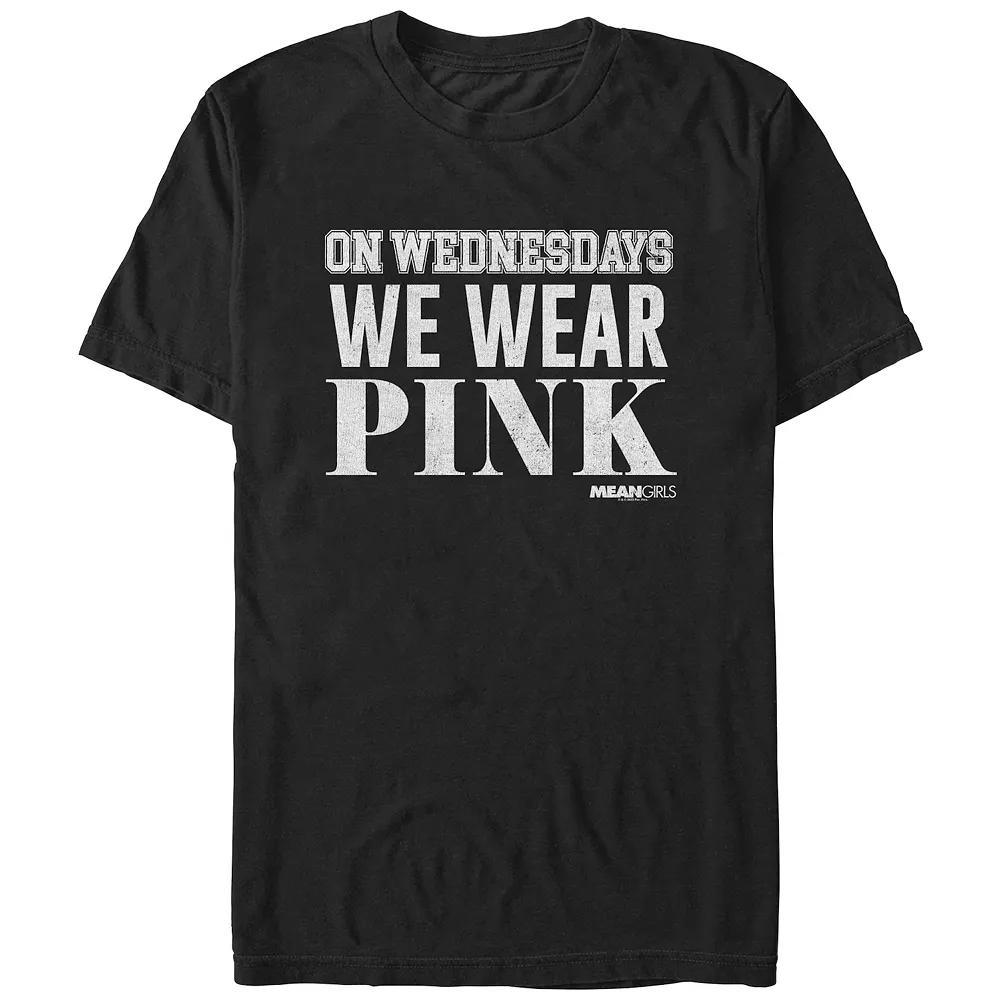 Men's Mean Girls On Wednesdays We Wear Pink Varsity Graphic Tee, Size: XL, Black Product Image